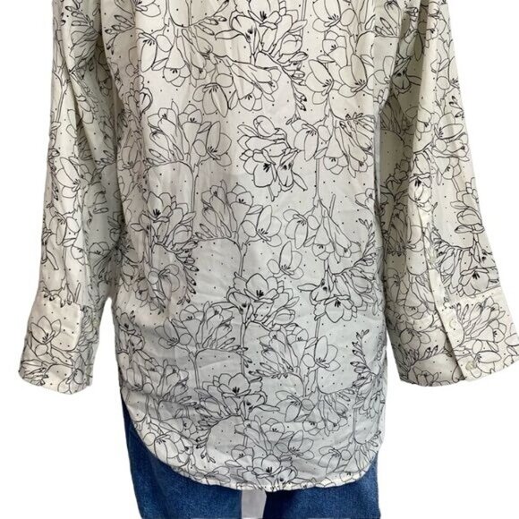 Treasure & Bond Penciled Floral Button Down Wide Sleeve Blouse Black Off White T - Picture 7 of 11
